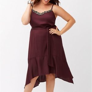 Embellished Burgundy Wine Satiny Slip Dress by Lane Bryant in 24